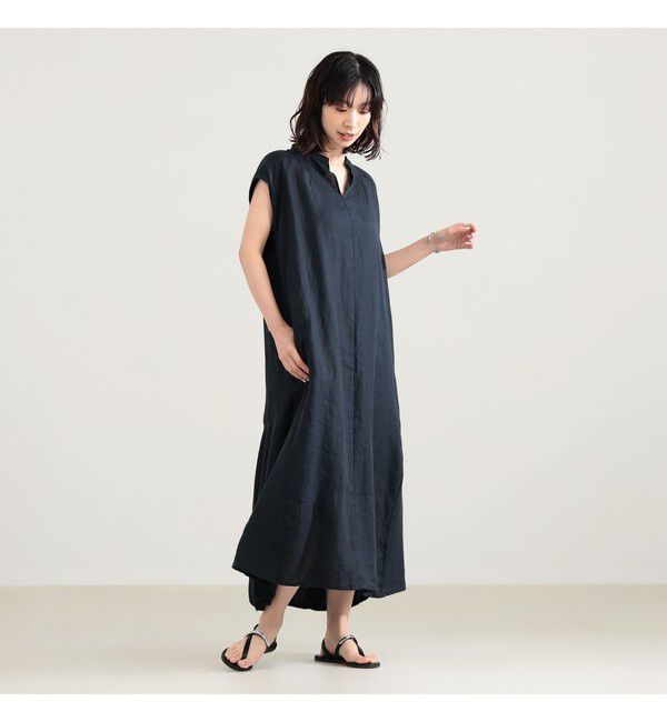 BEAMS SELECTION for WOMEN「TICCA / リネン フレンチスリーブ バルーン ワンピース」|ワンピース|NAVY