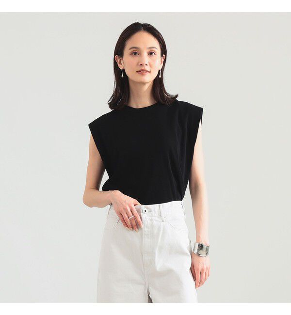 BEAMS SELECTION for WOMEN「【別注】スタイリスト佐藤佳菜子 &times; SLOANE / リブ クルーネック フレンチスリーブ トップス」|Tシャツ・カットソー|BLACK