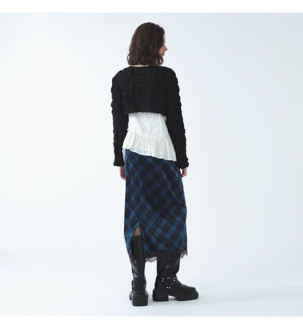 Ray BEAMS 「ベロア プリント レース ヘム スカート〈26AW 洗える ウエストゴム チェック柄〉」|スカート|
