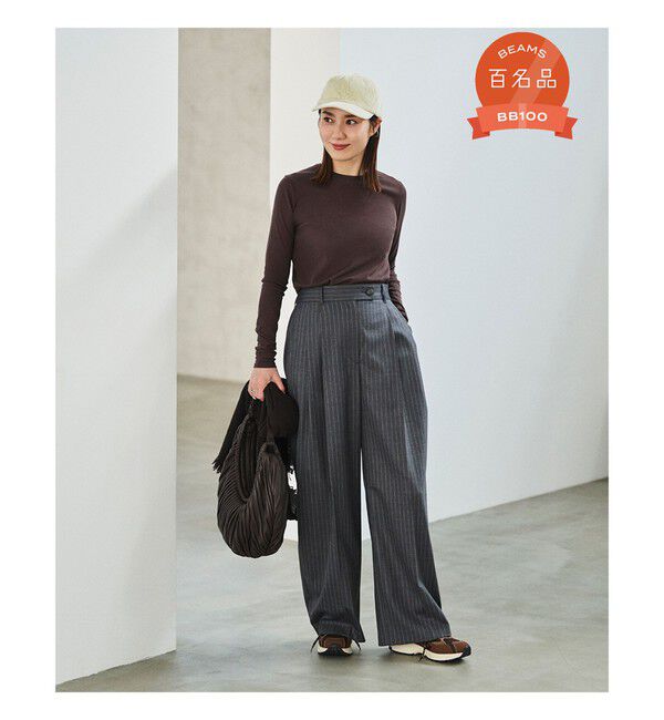 Demi-Luxe BEAMS 「エディター東原妙子 &times; Demi-Luxe BEAMS / ウォッシャブルウール バレルパンツ」|チノ|GREY_STRIPE