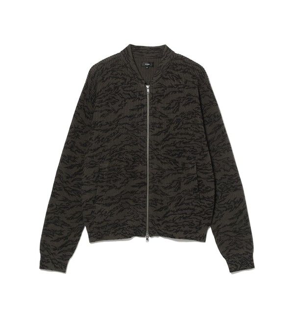 BEAMS「7ゲージ プリント ジップカーディガン」|ニット・セーター|CHARCOAL.G