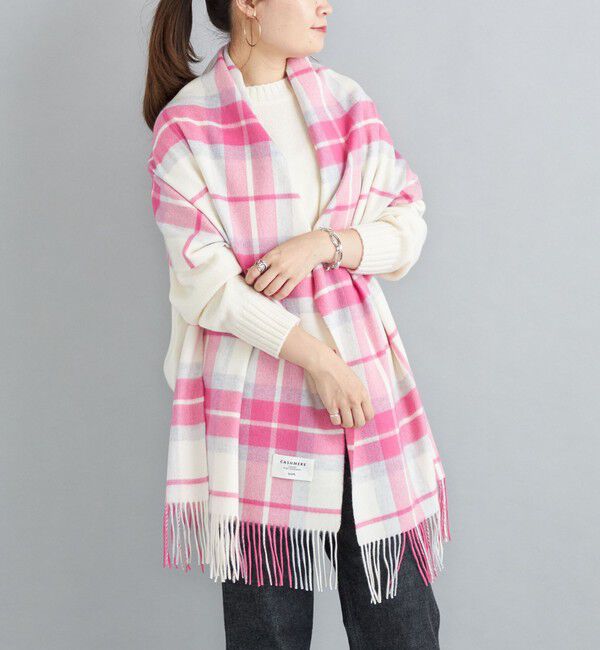 SHIPS for women「《一部予約》チェック カシミヤ ストール」|ストール|ピンク