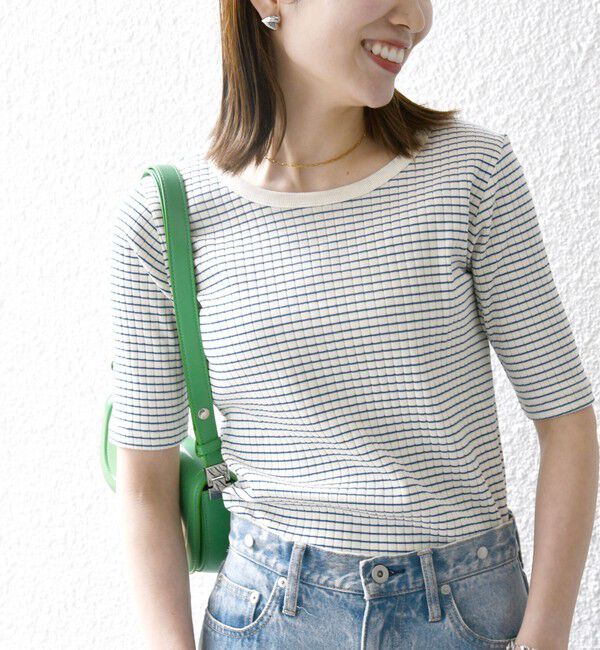 SHIPS any「【WEB限定】〈洗濯機可能〉テレコ リブ ハーフスリーブ TEE」|Tシャツ・カットソー|ブルー