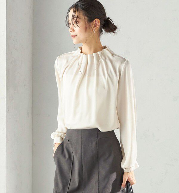 SHIPS for women「【一部WEB限定】〈手洗い可能〉ヴィンテージ サテン ネック ギャザー ブラウス」|シャツ・ブラウス|