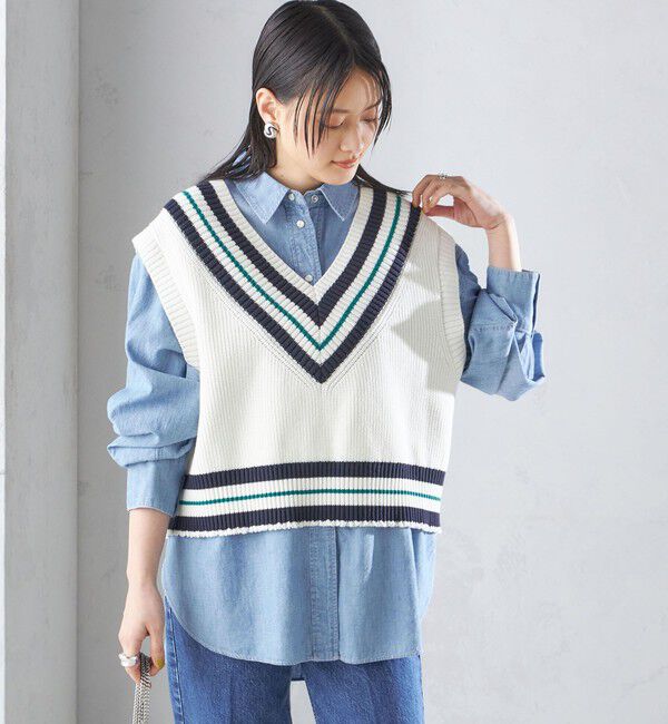 SHIPS for women「【SHIPS別注】WRAPINKNOT:〈手洗い可能〉チルデン ニット ベスト」|ベスト・ジレ|