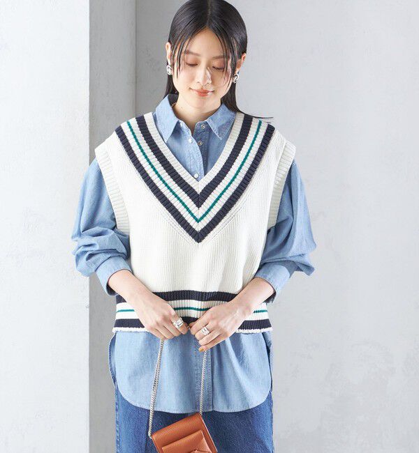 SHIPS for women「【SHIPS別注】WRAPINKNOT:〈手洗い可能〉チルデン ニット ベスト」|ベスト・ジレ|