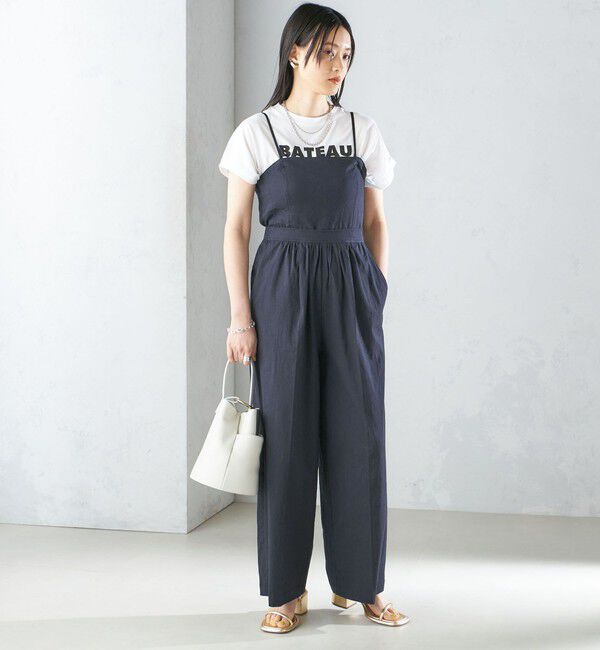 SHIPS for women「〈手洗い可能〉ストレッチ リネン ベアトップ サロペット」|ワンピース|