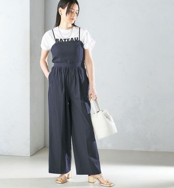 SHIPS for women「〈手洗い可能〉ストレッチ リネン ベアトップ サロペット」|ワンピース|