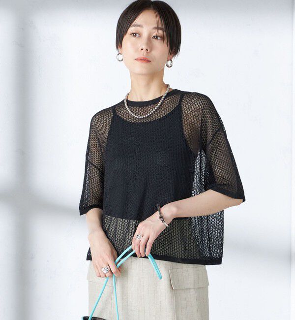 SHIPS for women「〈手洗い可能〉メッシュ編 半袖 ニット プルオーバー」|ニット・セーター|