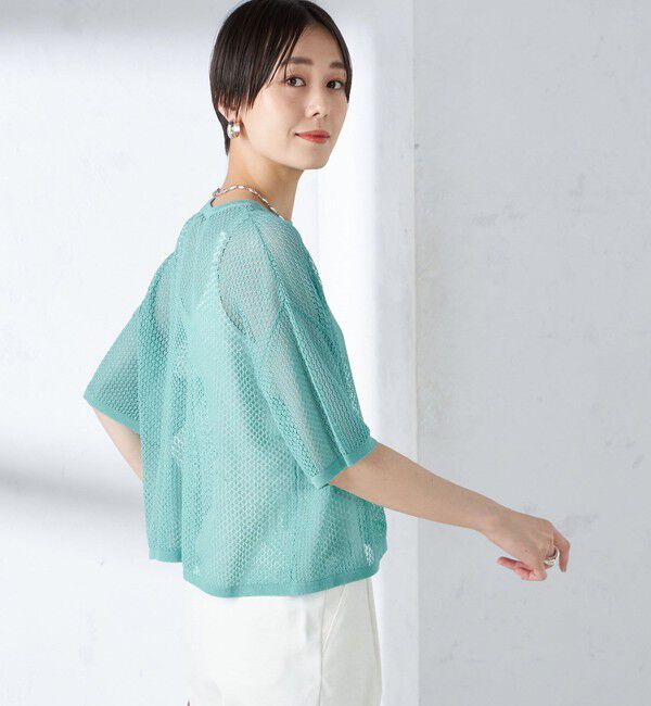 SHIPS for women「〈手洗い可能〉メッシュ編 半袖 ニット プルオーバー」|ニット・セーター|