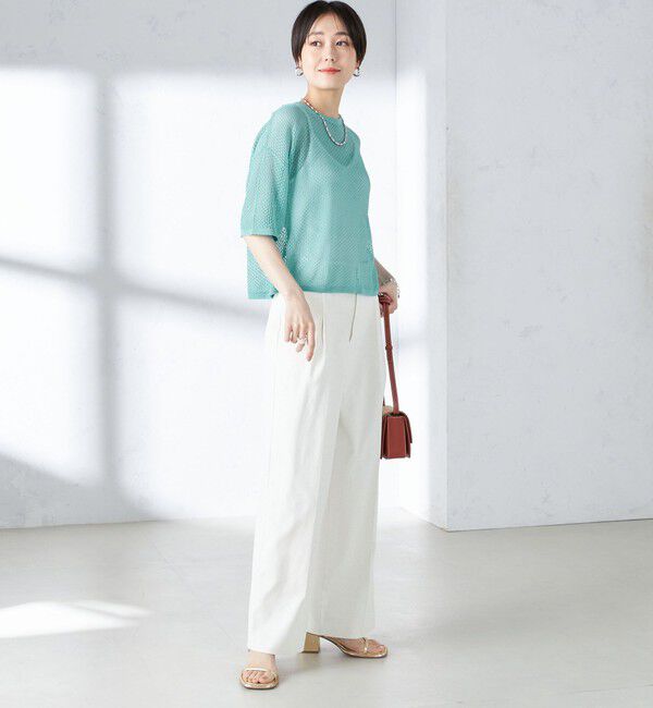 SHIPS for women「〈手洗い可能〉メッシュ編 半袖 ニット プルオーバー」|ニット・セーター|