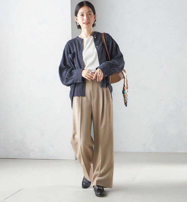 SHIPS for women「〈手洗い可能〉バンドカラー ショート 羽織り シャツ」|シャツ・ブラウス|