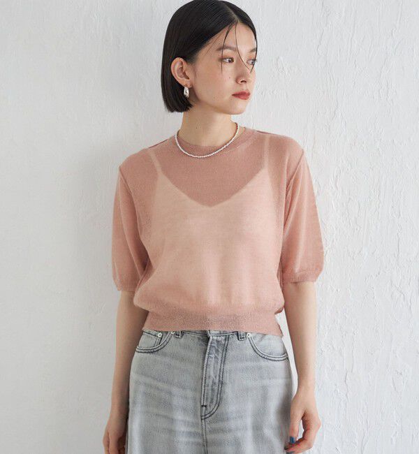 SHIPS for women「Wai＋:〈手洗い可能〉モヘヤブレンド 半袖 プルオーバー」|ニット・セーター|