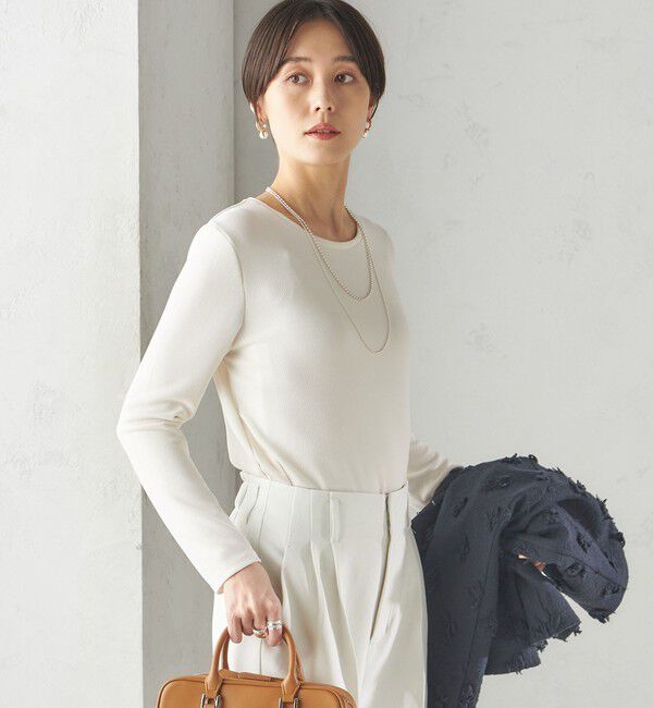 SHIPS for women「〈洗濯機可能〉ストレッチ リブ ロング スリーブ TEE」|Tシャツ・カットソー|