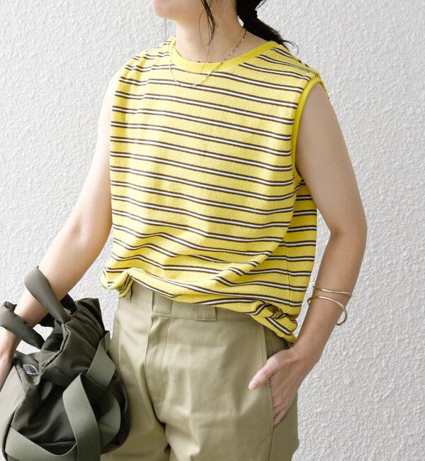 SHIPS any「SHIPS any:〈洗濯機可能〉パイル ボーダー ノースリーブ TEE」|タンクトップ|