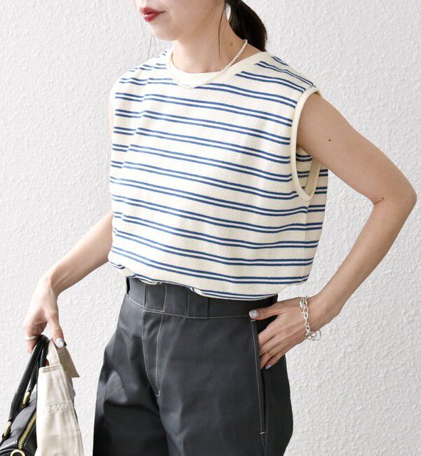 SHIPS any「SHIPS any:〈洗濯機可能〉パイル ボーダー ノースリーブ TEE」|タンクトップ|