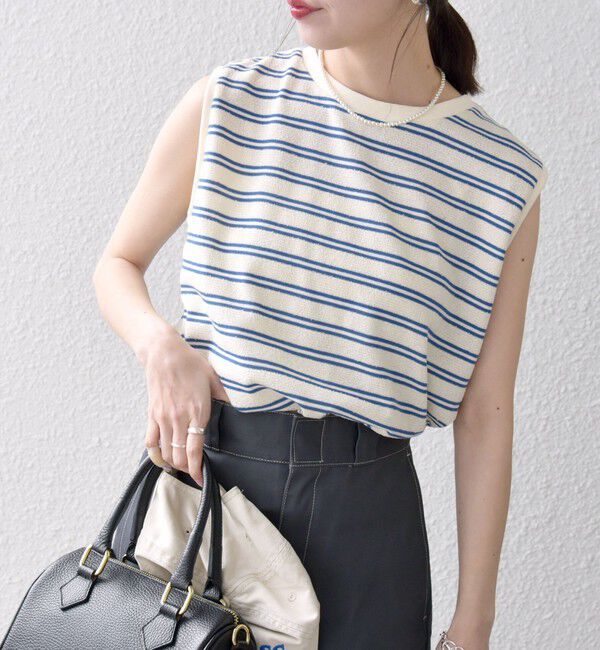 SHIPS any「SHIPS any:〈洗濯機可能〉パイル ボーダー ノースリーブ TEE」|タンクトップ|