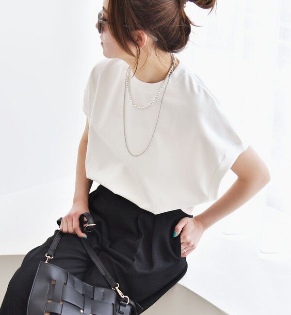 quaranciel「〈洗濯機可能〉ライト ポンチ コンパクト フレンチスリーブ TEE」|Tシャツ・カットソー|オフホワイト