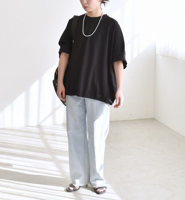 quaranciel「〈洗濯機可能〉ライト ポンチ ハーフスリーブ ドロスト ルーズ TEE」|Tシャツ・カットソー|