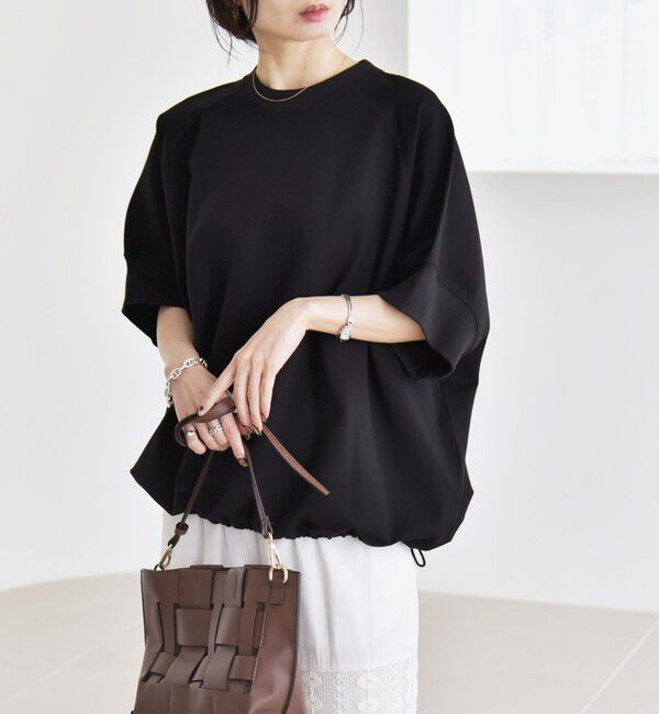 quaranciel「〈洗濯機可能〉ライト ポンチ ハーフスリーブ ドロスト ルーズ TEE」|Tシャツ・カットソー|
