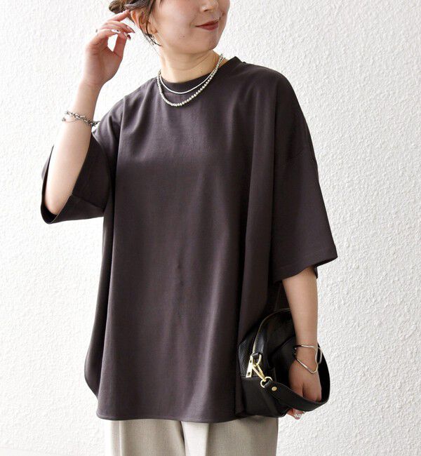 SHIPS any「〈接触冷感/汗染み防止加工/洗濯機可能〉ラウンドヘム クルー ビッグ TEE」|Tシャツ・カットソー|ブラウン