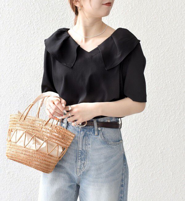 SHIPS any「【WEB限定】〈洗濯機可能〉ラフ サテン フリルカラー ブラウス 26SS」|シャツ・ブラウス|