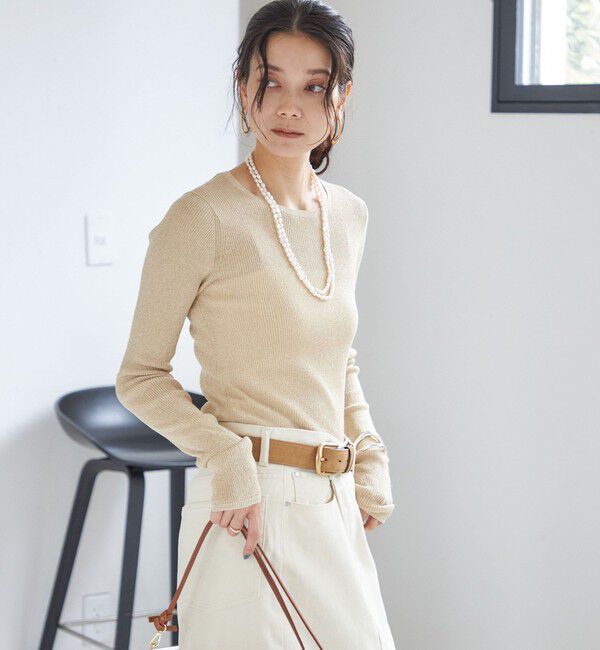 SHIPS for women「〈手洗い可能〉ラメ シアー リブ ニット プルオーバー」|ニット・セーター|