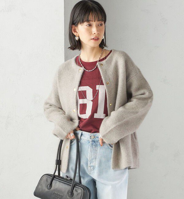 SHIPS for women「フォックス ブレンド ノーカラー ニット コート」|ノーカラーコート|