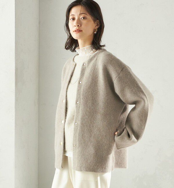 SHIPS for women「フォックス ブレンド ノーカラー ニット コート」|ノーカラーコート|