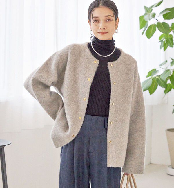 SHIPS for women「フォックス ブレンド ノーカラー ニット コート」|ノーカラーコート|