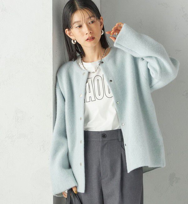 SHIPS for women「フォックス ブレンド ノーカラー ニット コート」|ノーカラーコート|