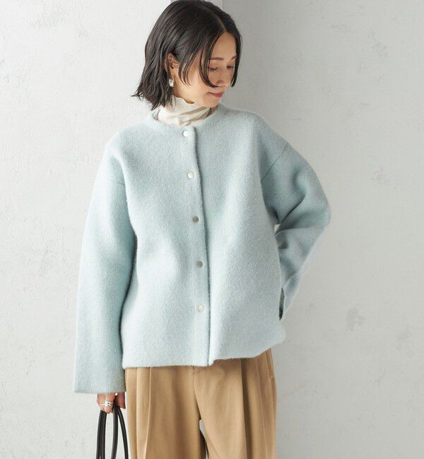 SHIPS for women「フォックス ブレンド ノーカラー ニット コート」|ノーカラーコート|