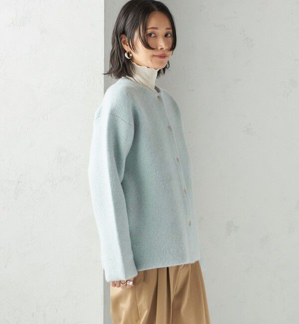 SHIPS for women「フォックス ブレンド ノーカラー ニット コート」|ノーカラーコート|