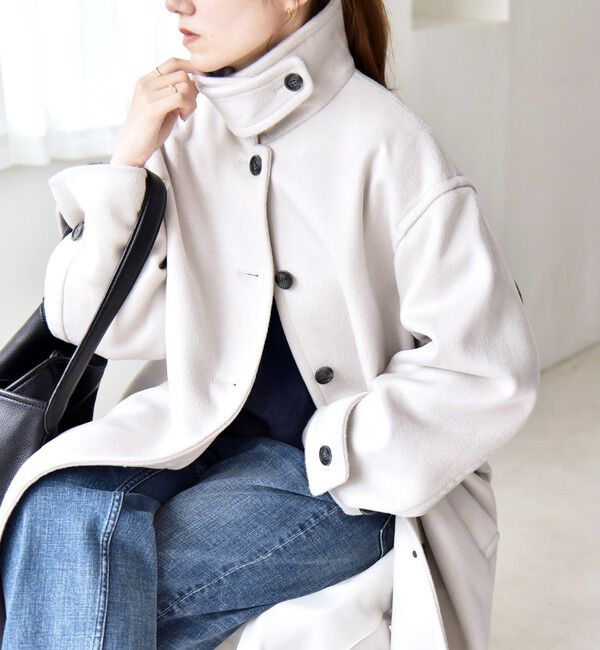 quaranciel「《一部追加予約》PURE WOOL スタンド & ステンカラー ロング コート」|ステンカラーコート|