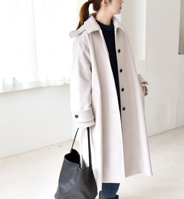 quaranciel「《一部追加予約》PURE WOOL スタンド & ステンカラー ロング コート」|ステンカラーコート|