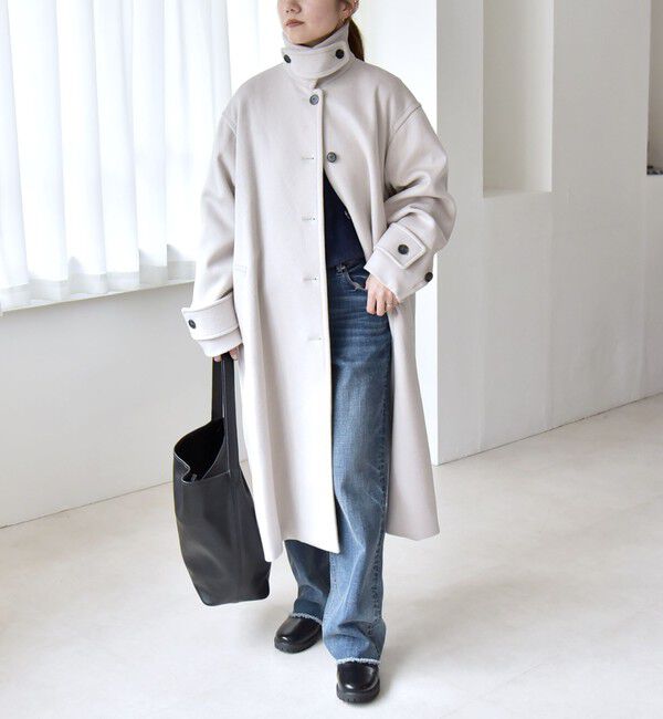 quaranciel「《一部追加予約》PURE WOOL スタンド & ステンカラー ロング コート」|ステンカラーコート|