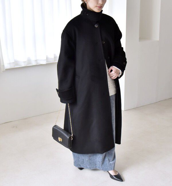 quaranciel「《一部追加予約》PURE WOOL スタンド & ステンカラー ロング コート」|ステンカラーコート|