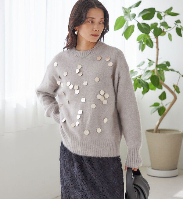 SHIPS for women「〈手洗い可能〉フォックス スパンコール クルーネック ニット」|ニット・セーター|