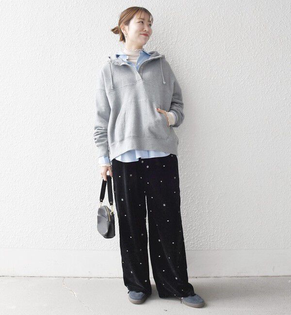 SHIPS any「SHIPS any:〈手洗い可能〉ポリエステル ベロア 刺繍 ストレート ワイド パンツ」|その他|