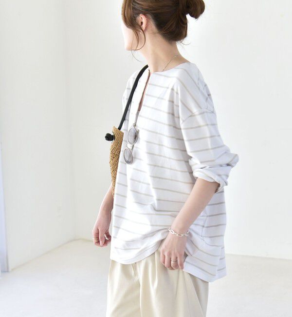 quaranciel「quaranciel:〈洗濯機可能〉ボーダー ビッグ スキッパー プルオーバー」|Tシャツ・カットソー|