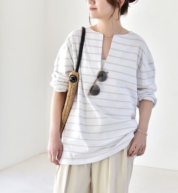 quaranciel「quaranciel:〈洗濯機可能〉ボーダー ビッグ スキッパー プルオーバー」|Tシャツ・カットソー|