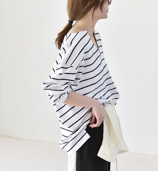 quaranciel「quaranciel:〈洗濯機可能〉ボーダー ビッグ スキッパー プルオーバー」|Tシャツ・カットソー|