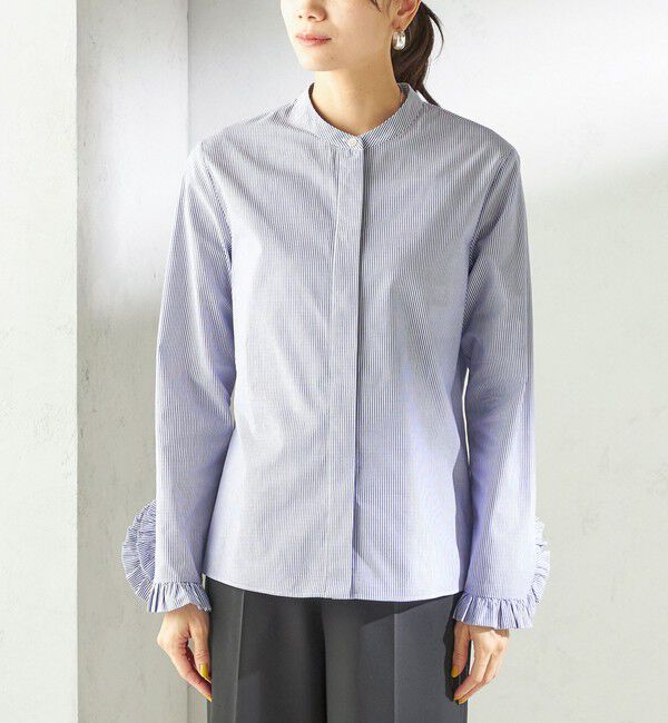 SHIPS for women「〈洗濯機可能〉フリル カフス バンド カラー シャツ」|シャツ・ブラウス|