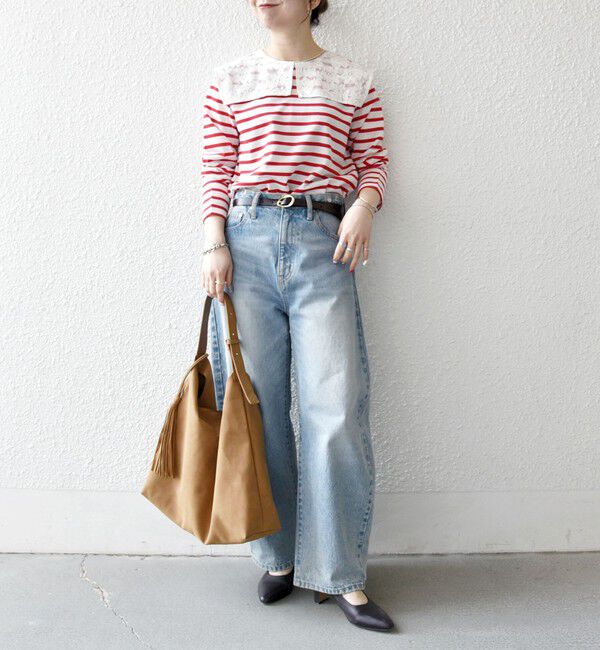 SHIPS any「SHIPS any:〈洗濯機可能〉マリンボーダー レース 襟 プルオーバー」|Tシャツ・カットソー|