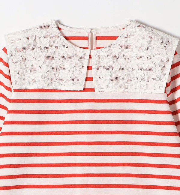 SHIPS any「SHIPS any:〈洗濯機可能〉マリンボーダー レース 襟 プルオーバー」|Tシャツ・カットソー|