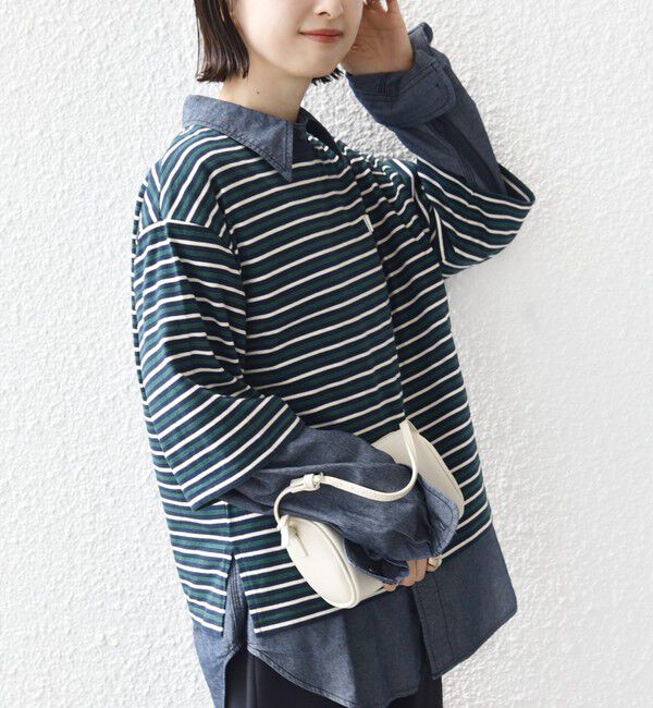 SHIPS for women「【WEB限定】マルチ ボーダー 5分袖 TEE」|Tシャツ・カットソー|