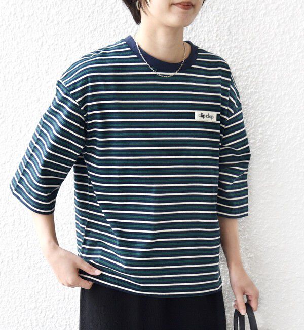 SHIPS for women「【WEB限定】マルチ ボーダー 5分袖 TEE」|Tシャツ・カットソー|