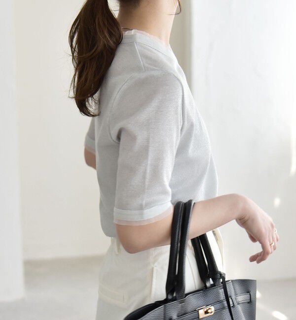 quaranciel「quaranciel:〈手洗い可能〉ラメ チュール リブ コンパクト TEE」|Tシャツ・カットソー|