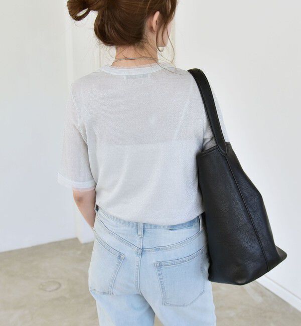 quaranciel「quaranciel:〈手洗い可能〉ラメ チュール リブ コンパクト TEE」|Tシャツ・カットソー|
