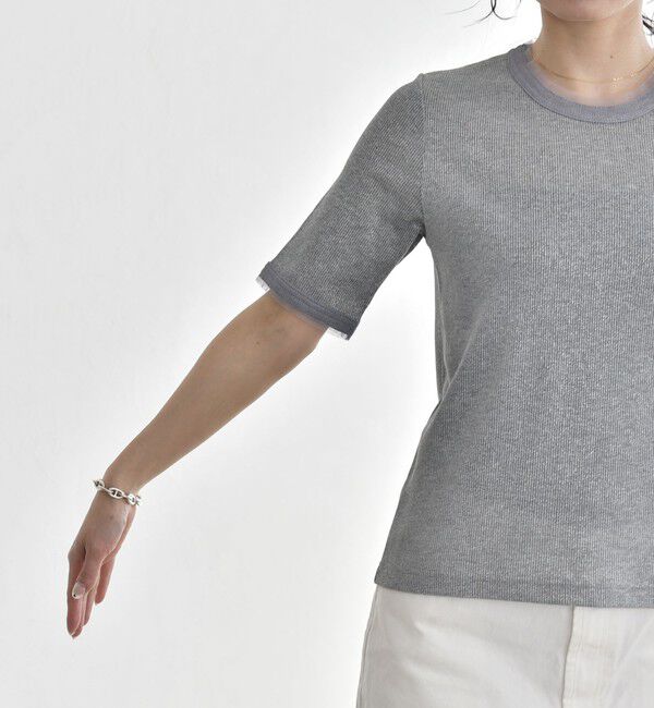 quaranciel「quaranciel:〈手洗い可能〉ラメ チュール リブ コンパクト TEE」|Tシャツ・カットソー|